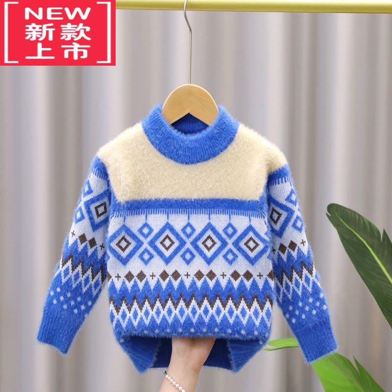 可莉允男童毛衣2022秋冬加绒加厚套头中小童针织衫儿童打底衫线衣图片