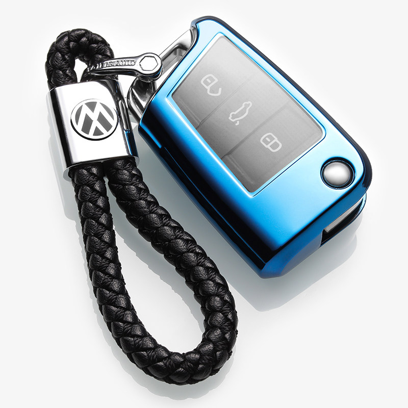 【补贴10%】适用于2018款大众途观L钥匙包高尔夫7嘉旅凌渡途昂汽车钥匙壳套扣汽车钥匙包 TPU大众途观L折叠深海蓝+绳子