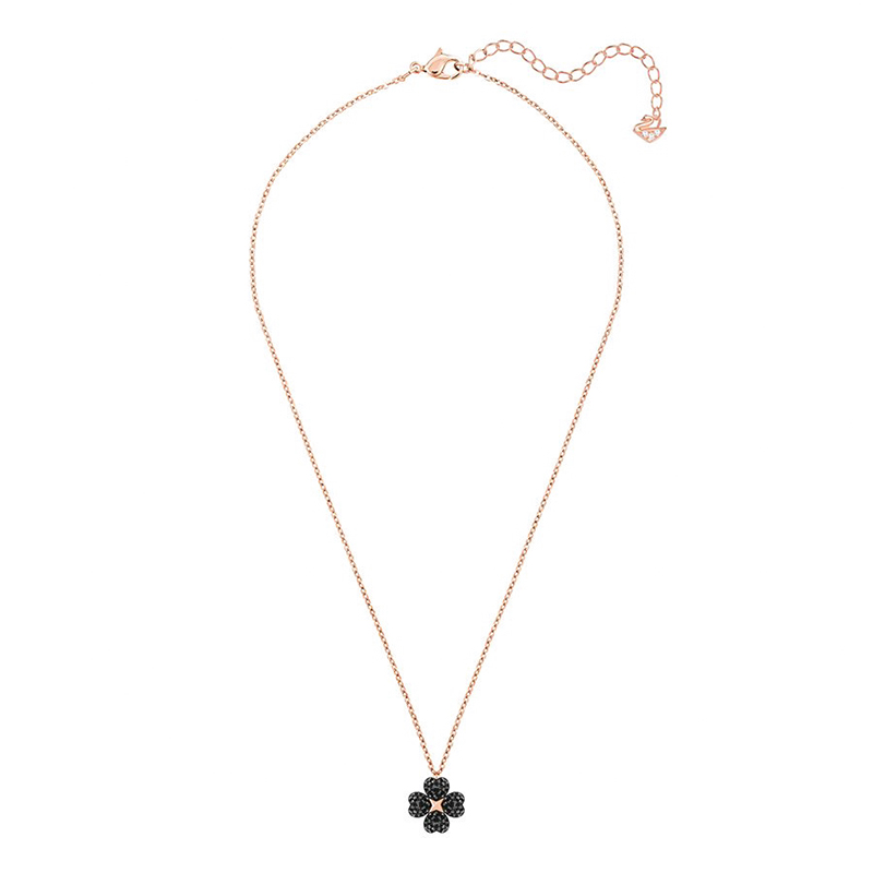 施华洛世奇(SWAROVSKI) 两面戴玫瑰金色链黑色白色双面双色四叶草项链5420246高清大图