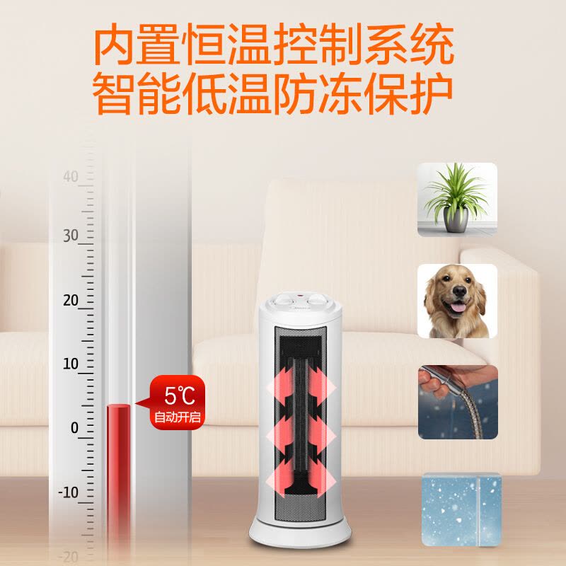 美的(Midea)取暖器 电暖器电暖气热风机塔式速热家用广角摇头暖风机暖风扇双档调节倾倒断电NTH20-17LW图片