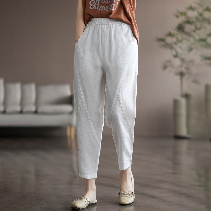 YIBUSHENG大码亚麻九分裤女士季薄款妈妈棉麻裤子哈伦萝卜老爹果冻裤天图片