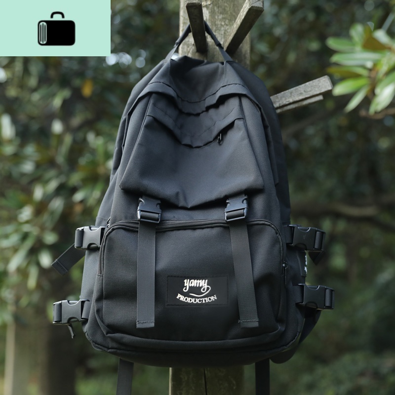 花曦书包女大容量中学生初中生黑色男工装大学生双肩包2020年新款NEW LAKE ★港风黑★(升级版)YAMY下标/防泼水