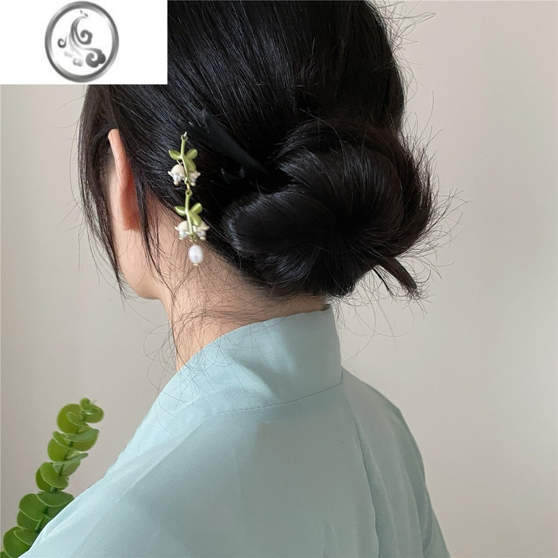 jimi木质发簪简约现代铃兰花吊坠气质汉服古风簪子挽发盘发高级感发钗