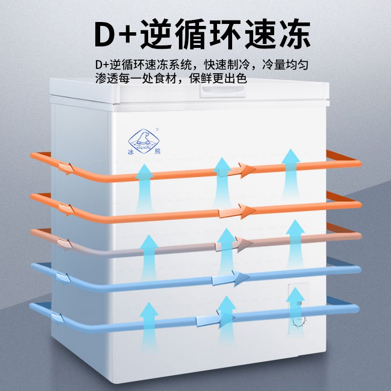 冰熊 90升 冷藏冷冻转换家用商用节能小冰柜迷你卧式一级能耗小型变温冷柜微霜款