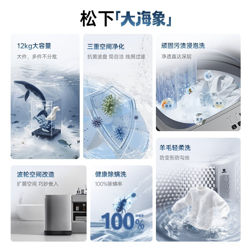 [大海象]松下12KG洗衣机家用大容量全自动波轮一级官方旗舰店K2M1高清大图
