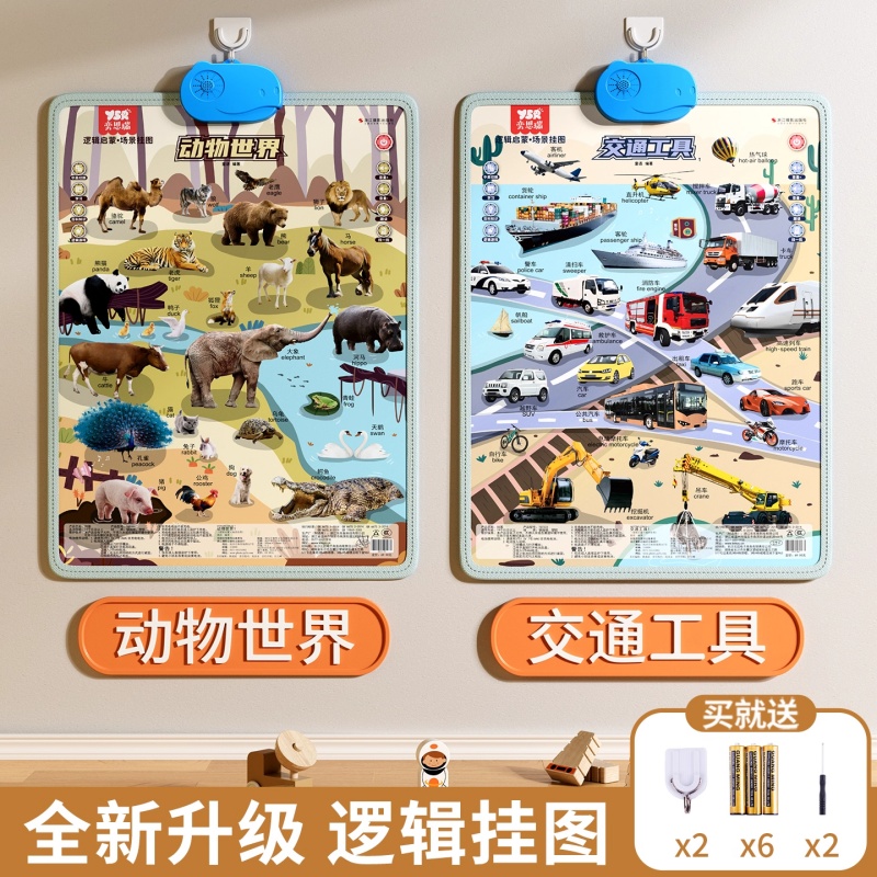 婴儿消耗体力玩具6个月以上宝宝早教有声挂图磨耳朵女孩8益智礼物 2套【动物+交通】