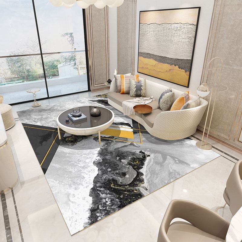 美帮汇北欧风客厅地毯网红欧式沙发床边地毯厅美式地垫可机洗 雪尼尔鎏金理石 300×400（五天左右发货，德邦送大门垫）