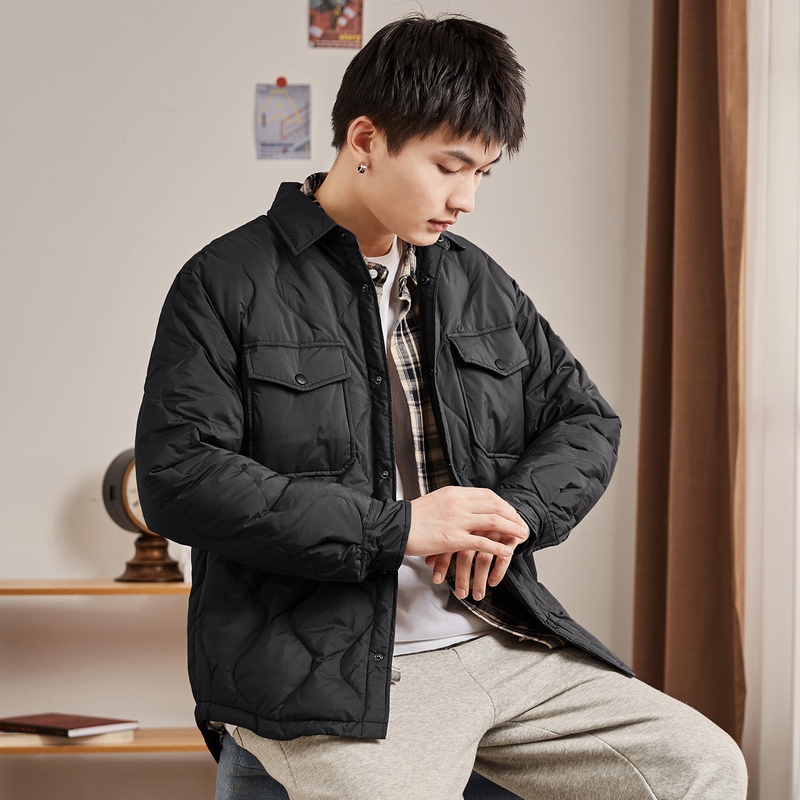 [直降价213元]衬衫领唐狮冬季新款轻薄羽绒服男装翻领短款夹克保暖外套