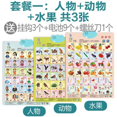 看图识字识物宝宝儿童玩具认知语音启蒙早教墙贴发声有声挂图2岁 套餐一(3张)[人物+动物+水果]