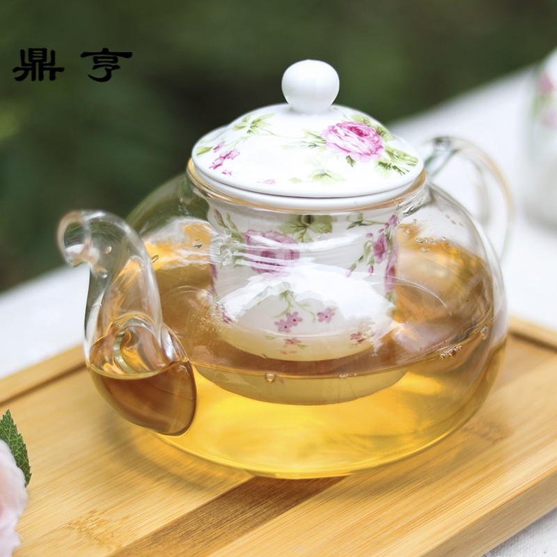 鼎亨?陶瓷玻璃花茶壶 下午茶花茶水果花茶壶耐热 蜡烛带加热底
