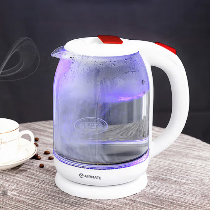 艾美特 玻璃快水壶夜晚可视烧水炫彩蓝灯 1.8L CS1815B 白色