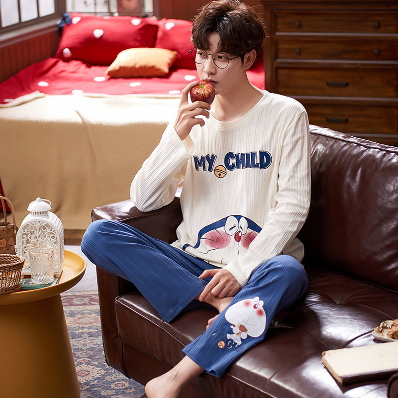 高档男士睡衣长袖青年学生春秋季新款大码家居服套装可外穿冬高清大图