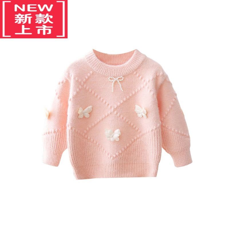 可莉允女童毛衣冬季2022新款加绒儿童装洋气中小童针织衫套头宝宝秋冬装图片