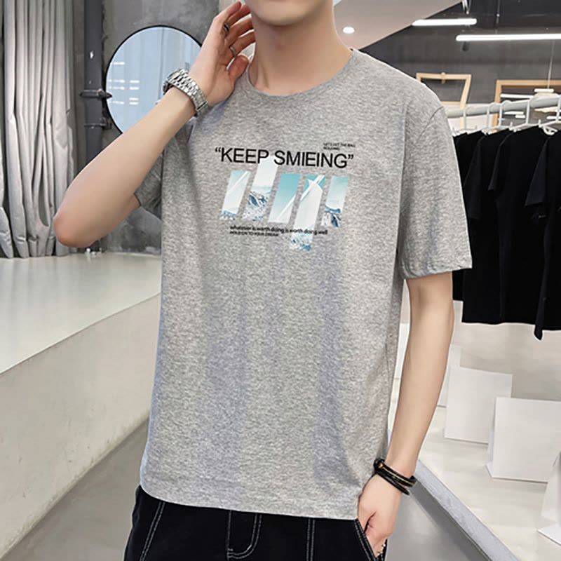 夏季男士短袖t恤宽松棉质白上衣服圆领男装半袖潮流体恤 莎丞图片