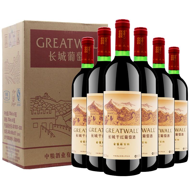 长城(GreatWall)干红葡萄酒 金装解百纳750ml*6瓶国产中粮红酒整箱装