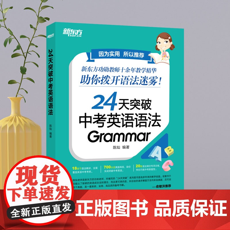 [新东方店]24天突破中考英语语法 中小学教辅 初中英语语法专项训练书籍 语法与填空词汇大纲记忆导图 陈灿高清大图
