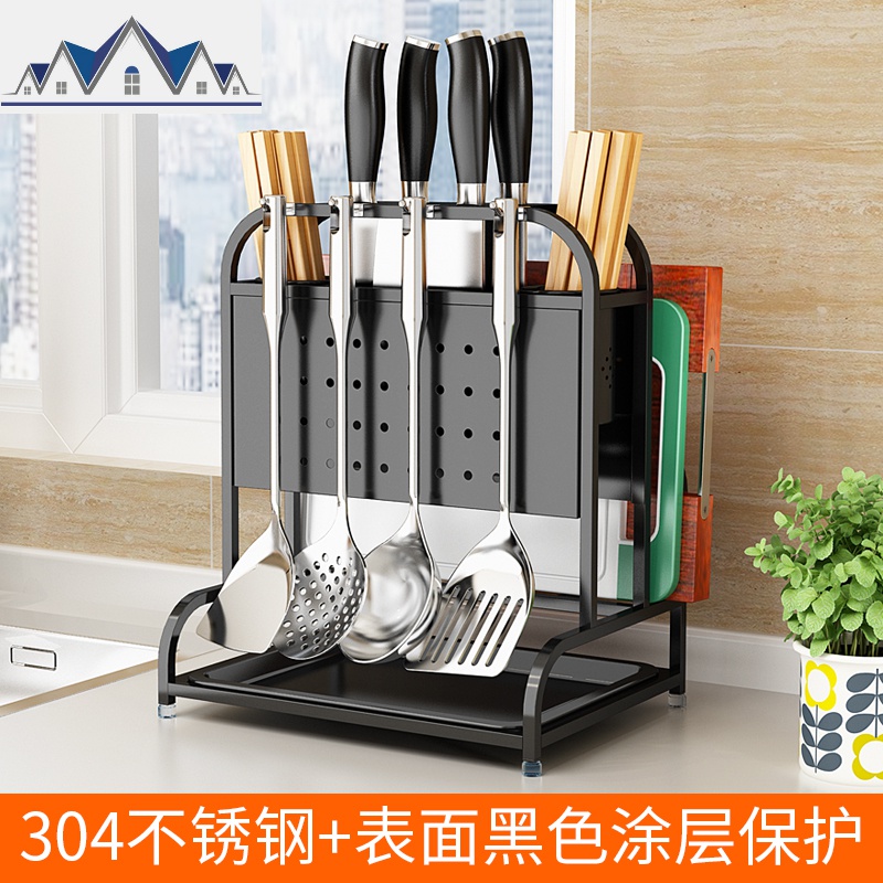304不锈钢厨房置物架砧板菜刀座厨具用品收纳架子多功能壁挂刀架 三维工匠高清大图