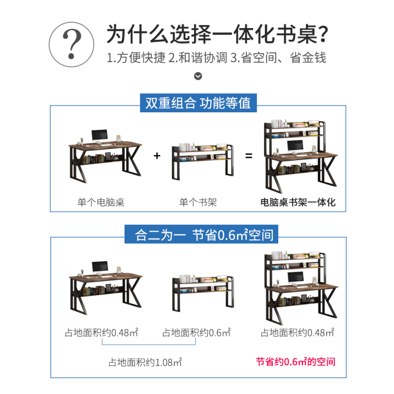 电脑桌台式家用小户型简约租房卧室书桌书架组合简易学生写字桌子
