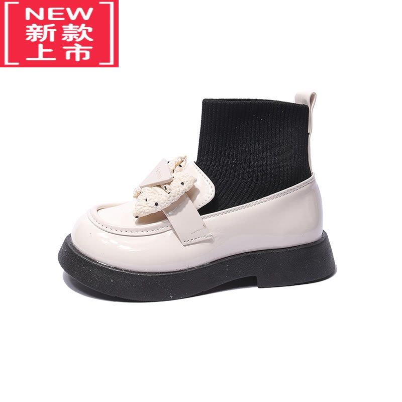 可莉允女童靴子2022秋新款袜子靴儿童皮鞋软底中大童毛线口软底公主单靴图片