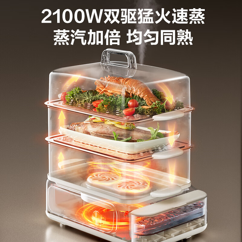 苏泊尔(SUPOR)电蒸锅25L大容量家用多功能三层电蒸箱猛火速蒸透明可视蒸锅可预约蒸鱼蒸屉蒸笼ZN32FC895高清大图
