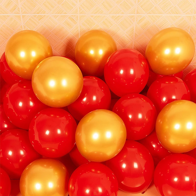 思唯美(sweet made) 气球 十一国庆节双层宝石红金色气球[双层宝石红 +金属金(50个装)]高清大图