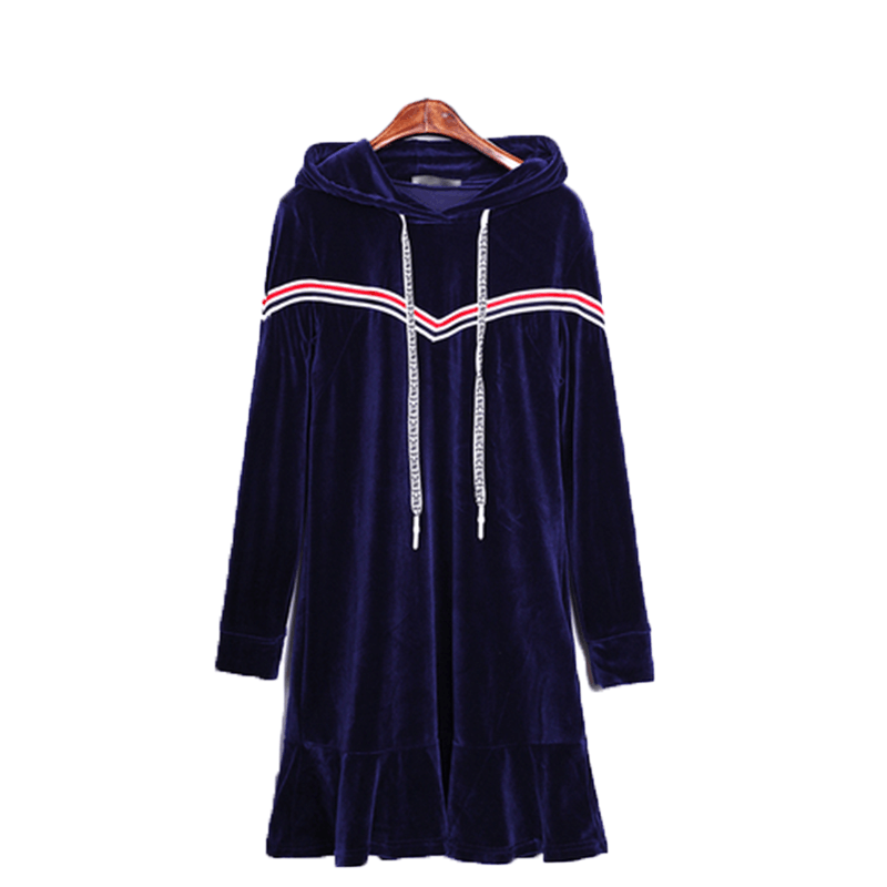 迪鲁奥(DILUAO)孕妇连衣裙秋冬季 新款孕妇连衣裙秋装金丝绒宽松裙摆孕妇裙b855- 蓝色 均码图片