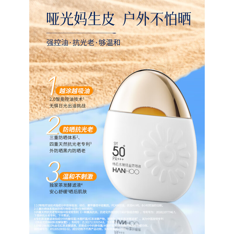 韩后水嫩轻盈防晒霜乳液SPF50+50g 美白保湿隔离紫外线男女旅行太阳蛋 HH-082高清大图