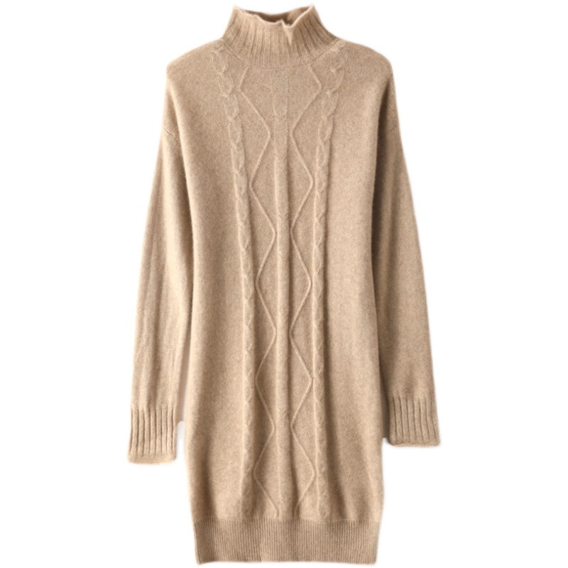 秋冬连衣裙100纯羊毛加厚高领长款毛衣裙过膝高端羊绒针织长裙女