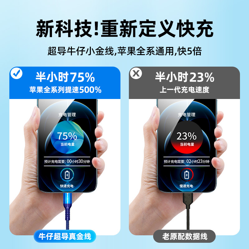邻家-苹果第六代带灯手机数据线-红色1米 智能呼吸灯 5A超级快充 低温超级快充 自动保护电池 恒温灯控(1)