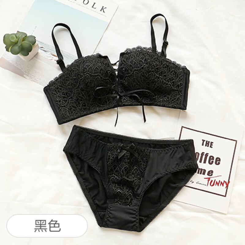 2减40蕾丝无钢圈文胸内裤拢胸节少胸罩内衣D
