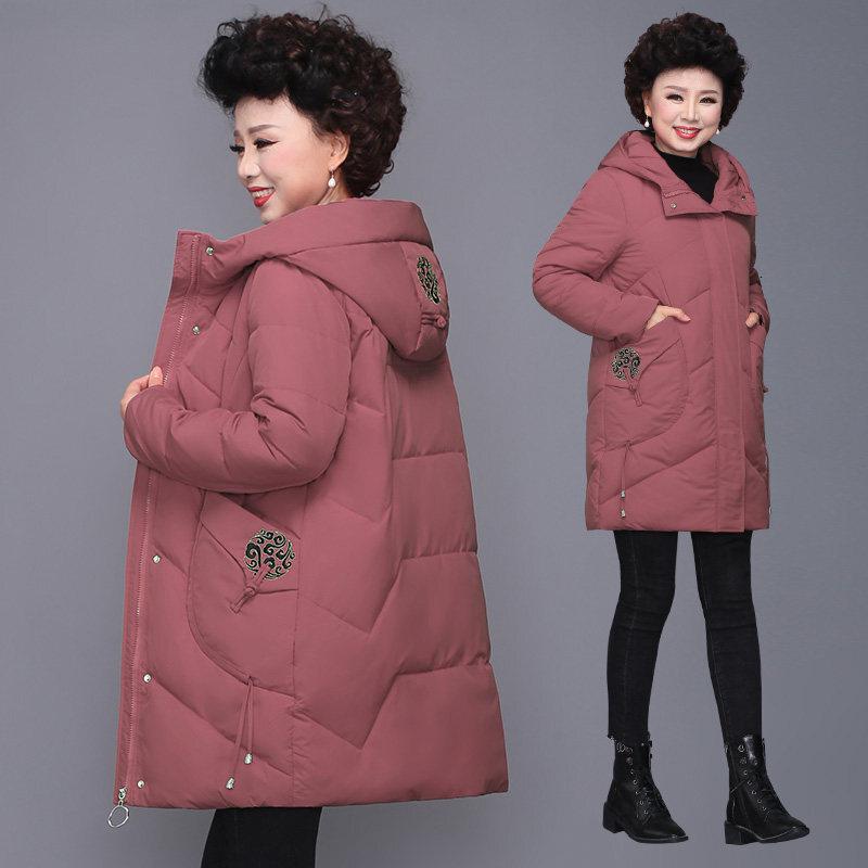 迪鲁奥（DILUAO)喜婆婆妈妈穿的衣服本命年红色衣服中老年女洋气棉服中年妈妈冬装棉衣外套中长款 粉色 XL(建议105-115斤收藏加购优先发货)