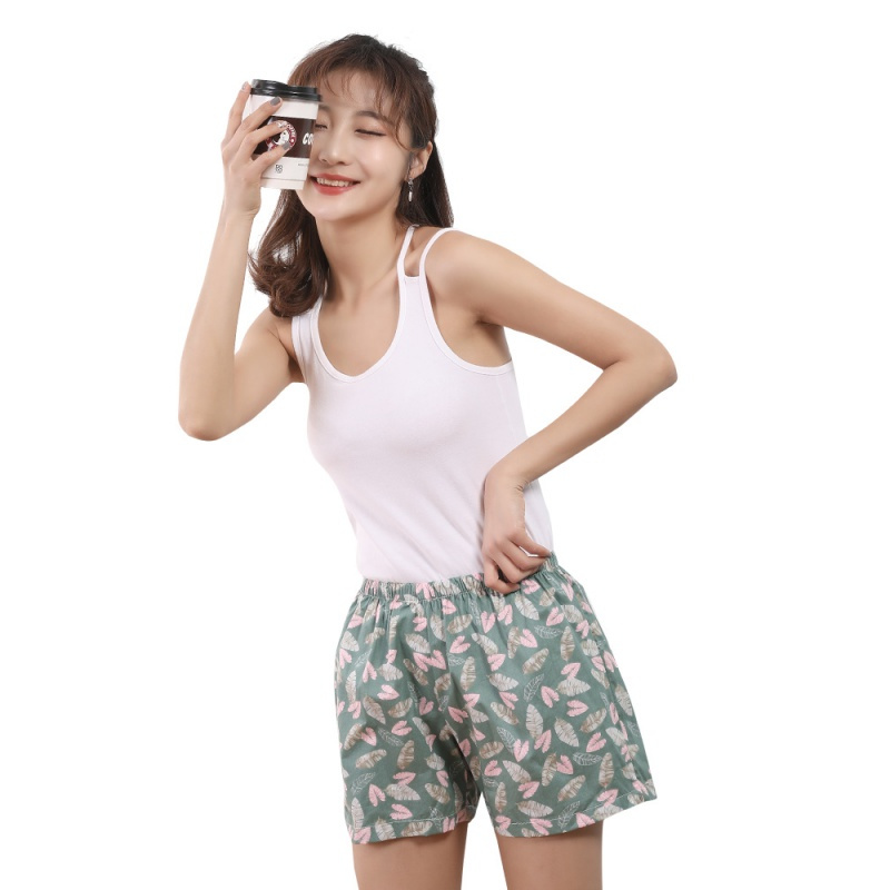 suntek棉睡裤女夏梭织棉宽松可外穿女士居家短裤薄款夏季家居裤短款