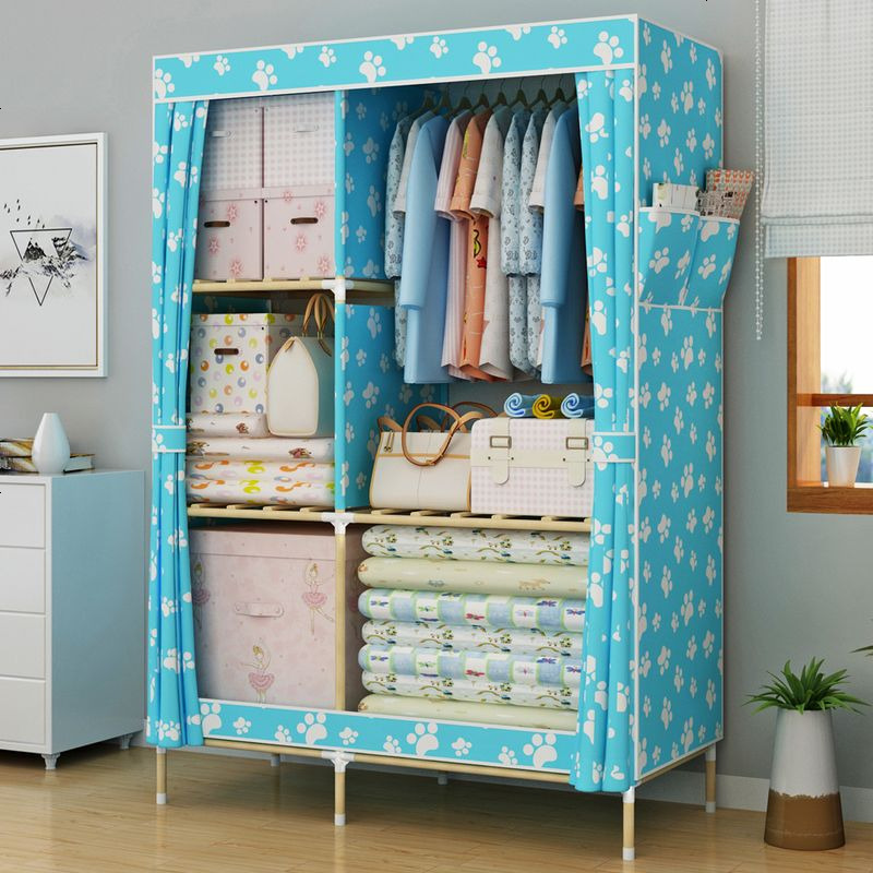 嘉卉 租房宿舍单人1米宽简易牛津布衣柜组装实木加粗加固布艺收纳衣橱