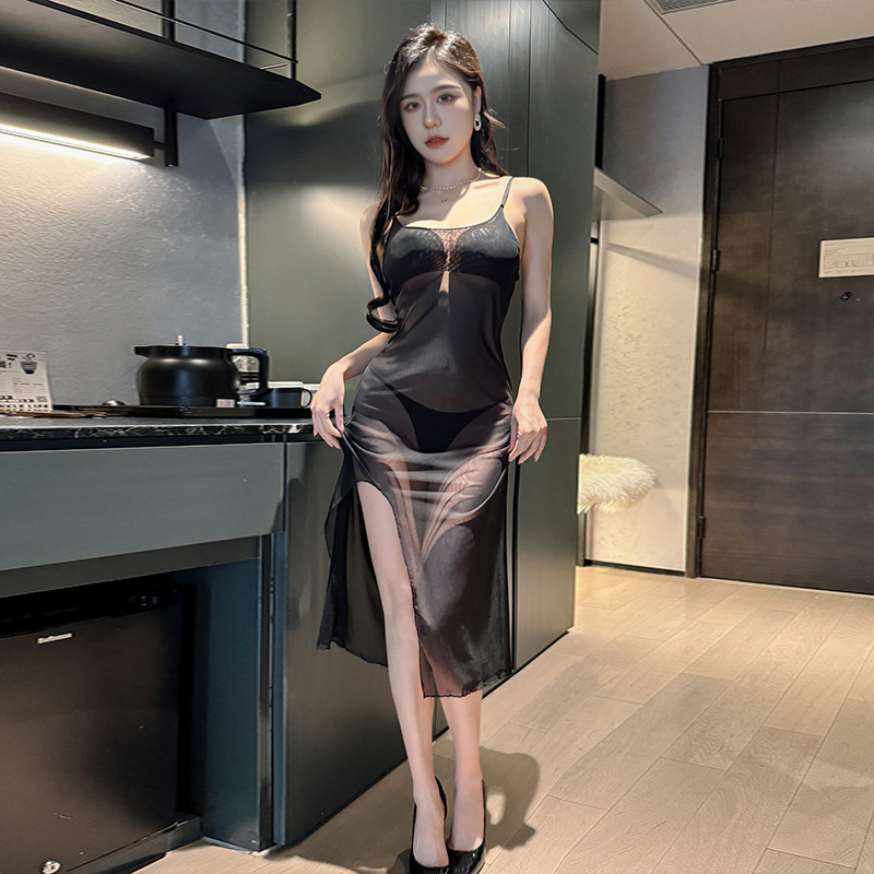 九里晴川内衣开叉透感吊带睡裙性感蕾丝镂空显瘦ins成人用品 Q0028 均码_440高清大图