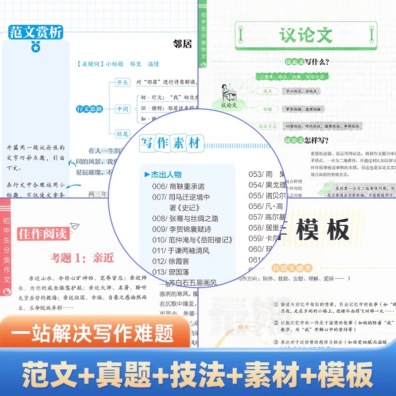 [2本]初中生分类作文+中考作文高分素材大百科 初中通用 [正版]2024新版初中生分类作文大百科中考作文高分素材积累初高清大图