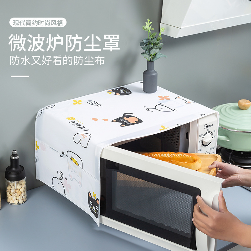 壹志防滑耐脏微波炉防尘罩子烤箱防油烟盖巾家用厨房防水防灰尘盖布通用卡通防污罩带置物收纳袋 玻璃瓶高清大图