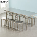 戴劲不锈钢食堂餐桌员工连体快餐桌椅组合饭堂长方形餐桌椅 六人挂凳含凳