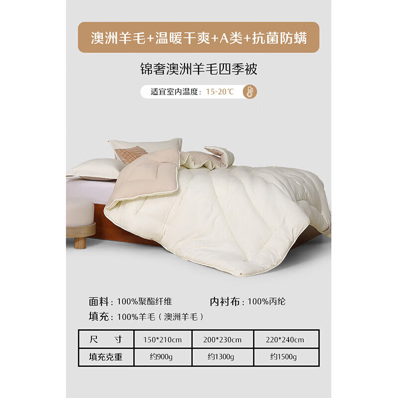 水星家纺100%澳洲羊毛·原牧抗菌被 型号 182493高清大图