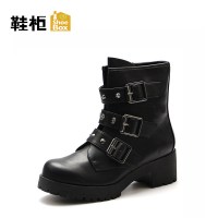 达芙妮旗下鞋柜秋冬款高筒靴女坡跟侧拉链加绒长靴女1115607066