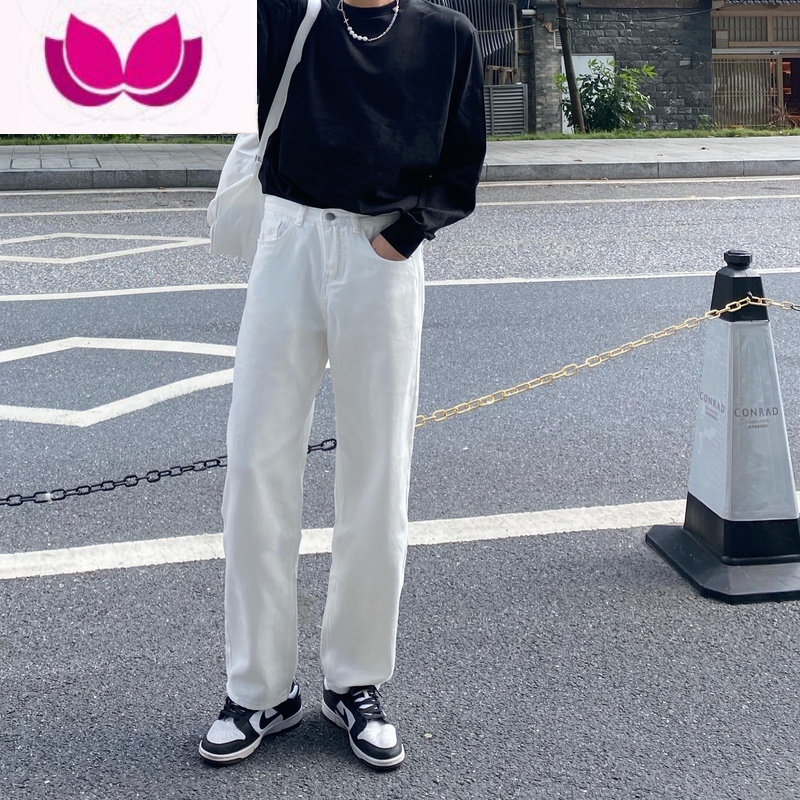 七斓XMOB 基础浅色牛仔裤男宽松直筒长裤阔腿休闲裤男韩版潮流男女款