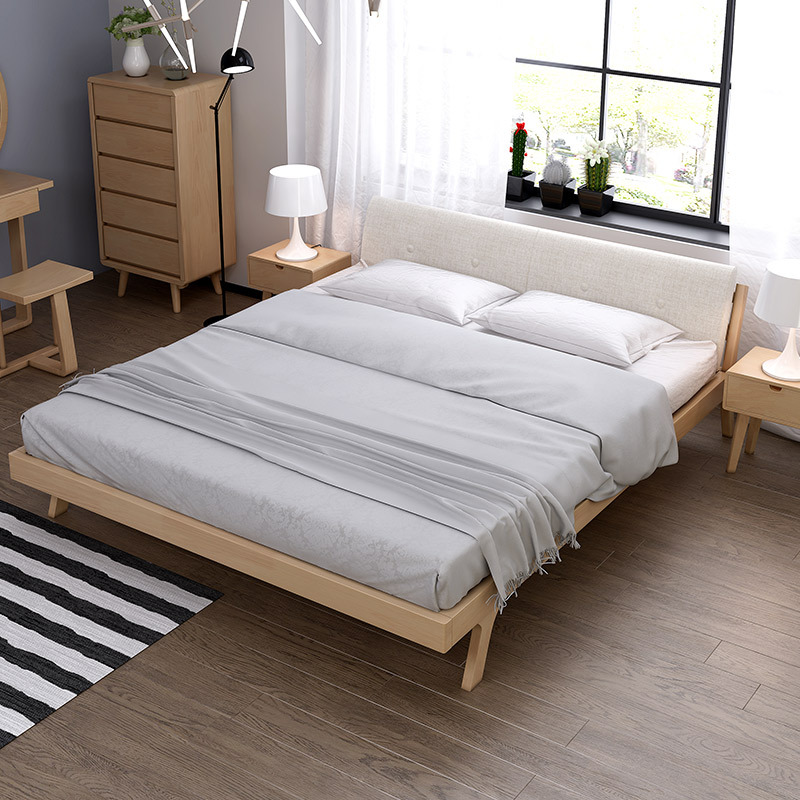 欧宝美北欧实木软靠双人床1.8M橡胶木胡桃色日式现代卧室家具高清大图