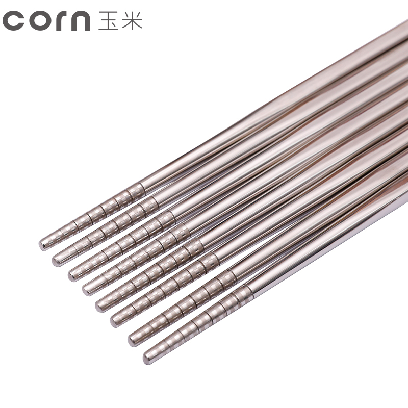 玉米(corn) 304不锈钢儿童筷子 18cm1双圆头 训练筷宝宝学习筷子 儿童专用短筷 家用不锈钢餐具套装 儿童筷子