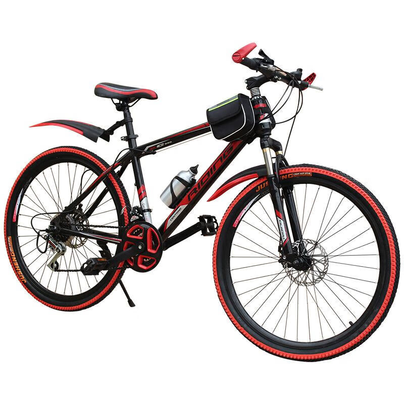 学生儿童山地自行车男女双碟刹减震变速越野单车 24速黑红 26寸
