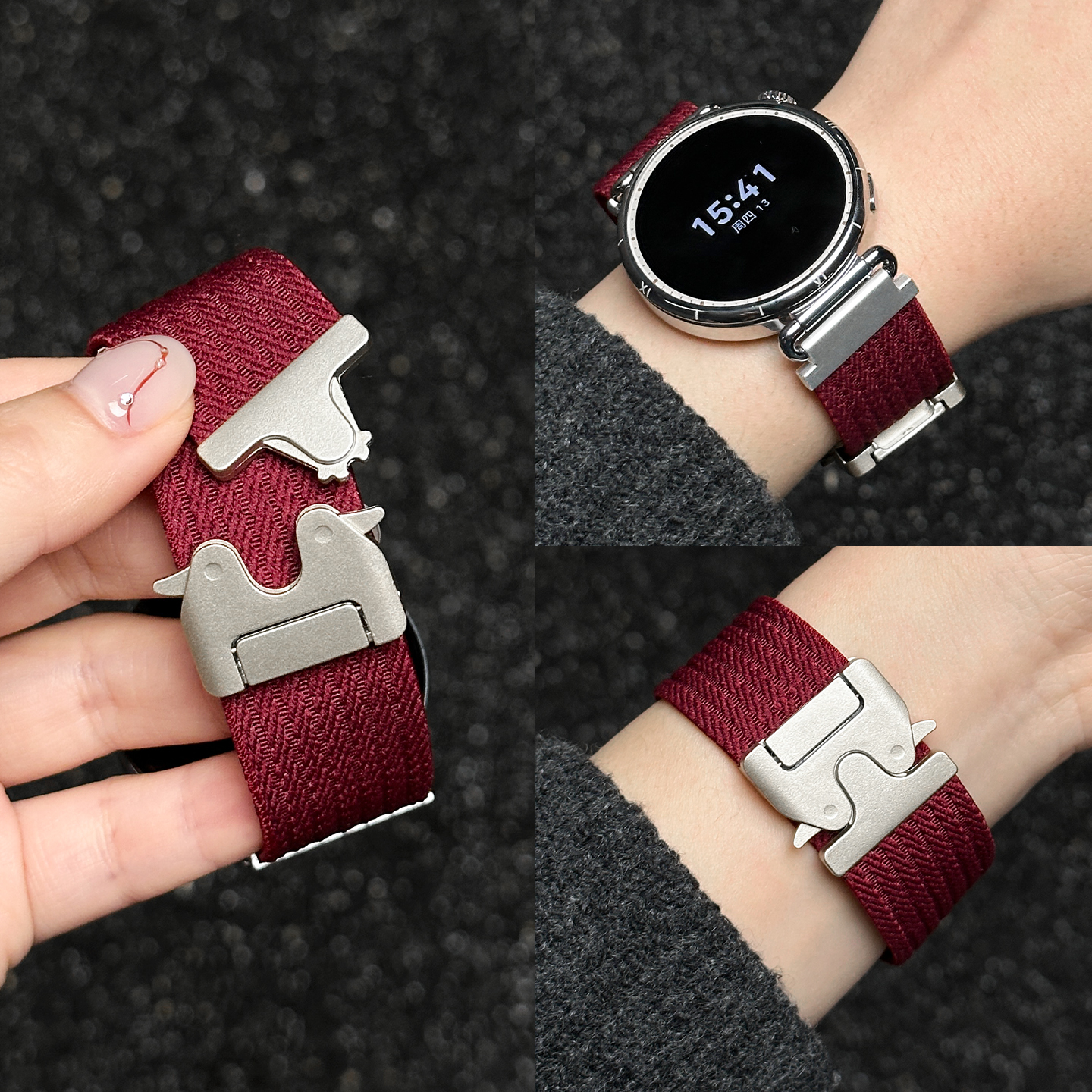 适用小天才电话手表表带Z10/Z9可爱挂脖Z11新款Z8Z7S保护套3139B 酒红 w546