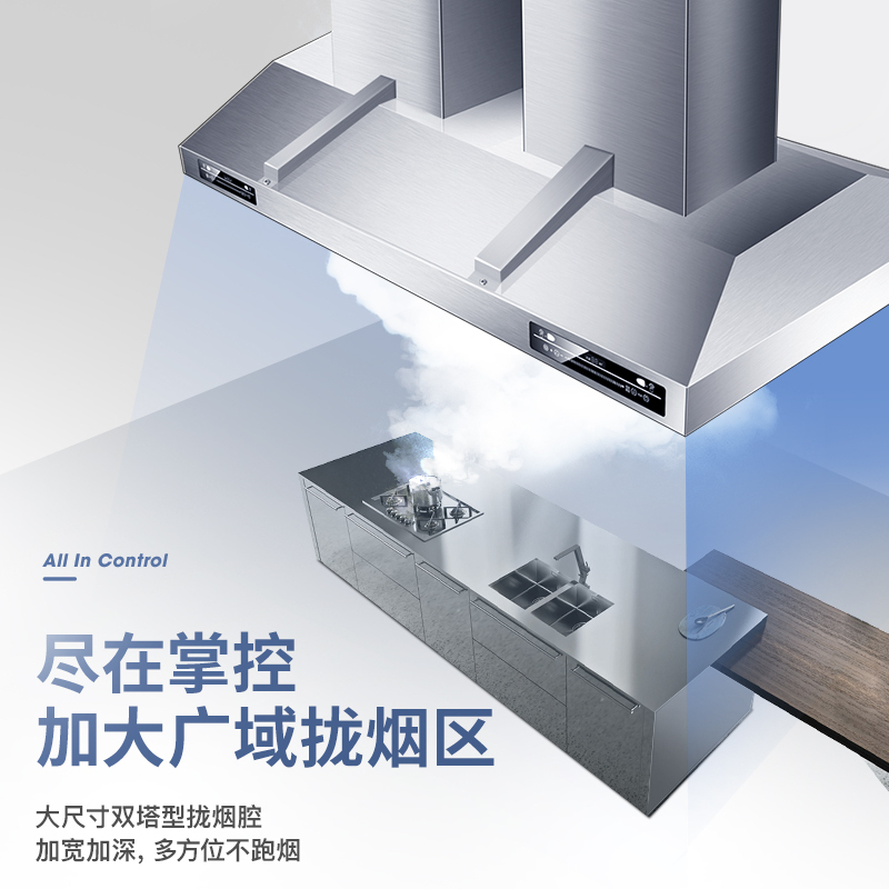 [升级版35立方]欢呼好太太饭店农村土灶柴火灶悬挂抽油烟机 大吸力大锅灶餐饮食堂商用油烟机 顶吸式不锈钢排烟机罩1米高清大图