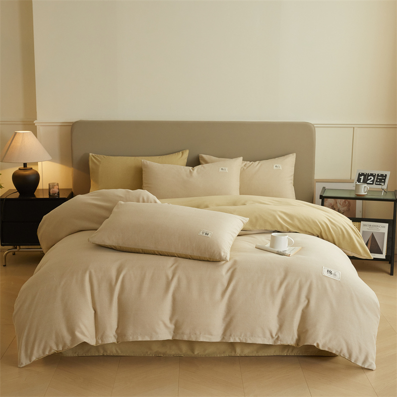 源木熊享软绵绵全棉磨毛四件套 咖色 适用1.5-1.8m床 被套200x230cm