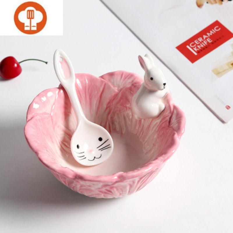 艺呈创意餐具卡通兔子碗可爱泡面碗单个陶瓷大碗家用盘子菜盘子吃饭碗