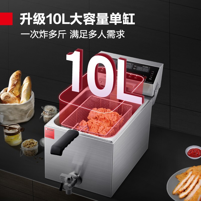 德玛仕(DEMASHI)电炸炉电炸锅商用油炸锅家用炸鸡薯条油条炸串 电油炸炉L-101P(单缸10升)高清大图