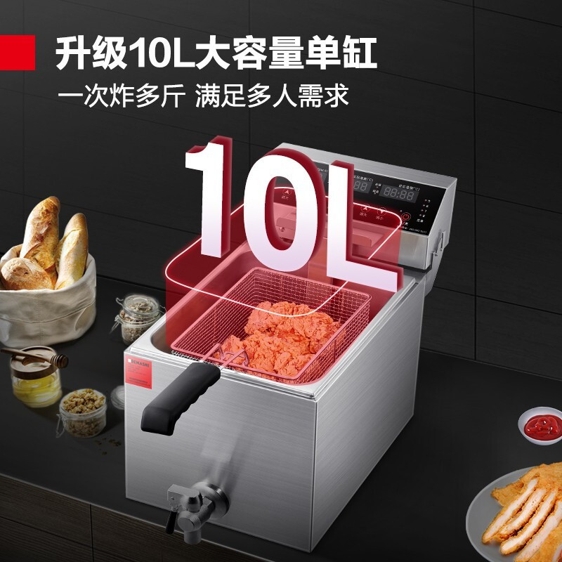 德玛仕(DEMASHI)电炸炉电炸锅商用油炸锅家用炸鸡薯条油条炸串 电油炸炉L-101P(单缸10升)
