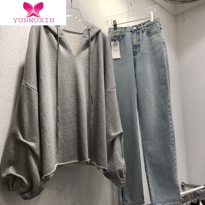 YUNWUXIN2020年卫衣女ins超火潮牌外套古着vintage薄款宽松带帽上衣服